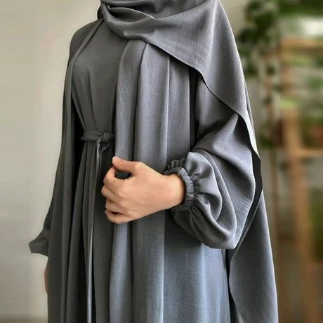 2 Piece Abaya Set Kimono with Inner Dress Muslim Abayas for Women Dubai Luxury Turkey Ramadan Islam Matching Hijab Outfit Kaftan