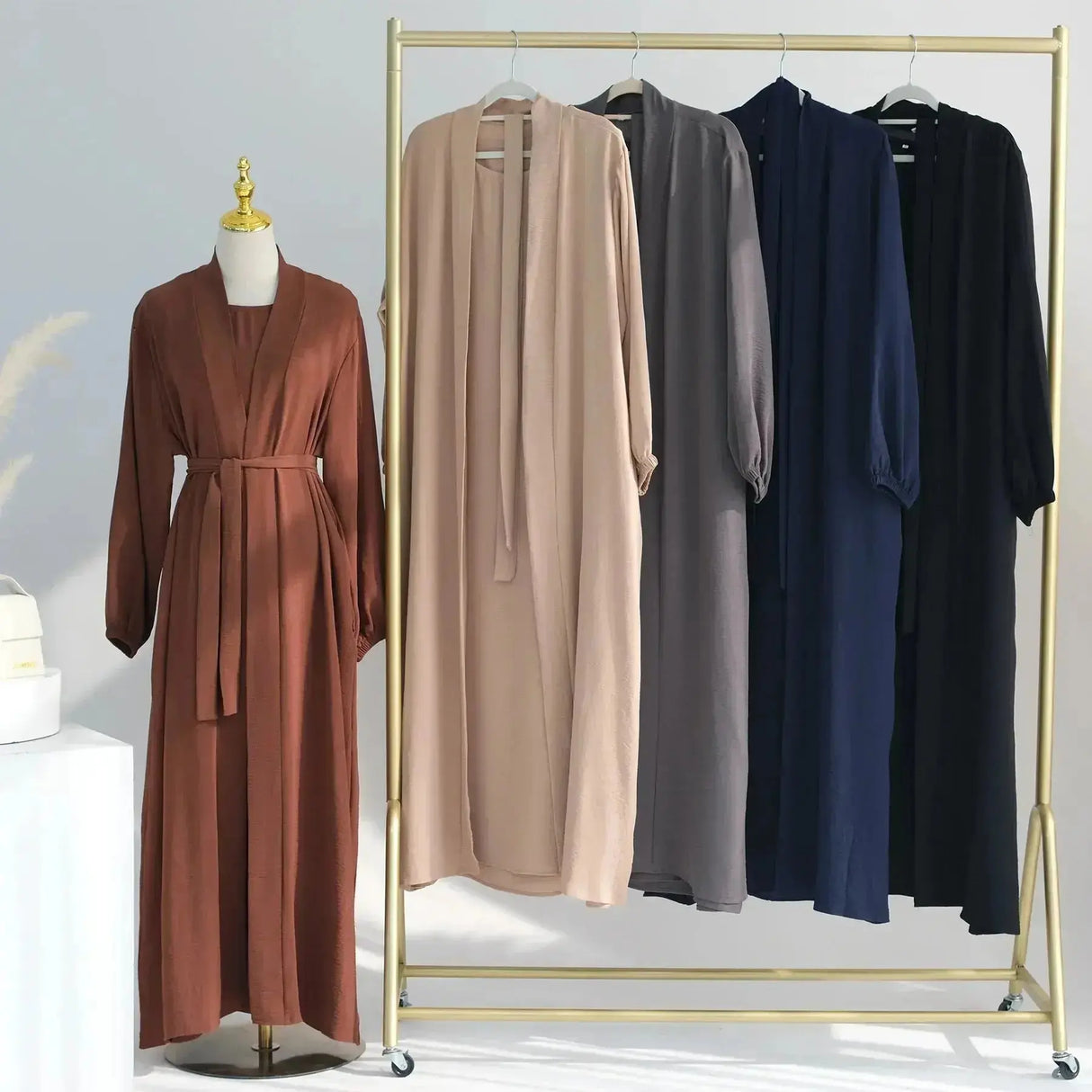 2 Piece Abaya Set Kimono with Inner Dress Muslim Abayas for Women Dubai Luxury Turkey Ramadan Islam Matching Hijab Outfit Kaftan