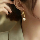 2023 New Delicate Versatile Bowknot Drop Earrings Fashion Long Tassels Sweet Pearl Women Earrings Jewelry Girl's