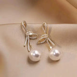 2023 New Delicate Versatile Bowknot Drop Earrings Fashion Long Tassels Sweet Pearl Women Earrings Jewelry Girl's