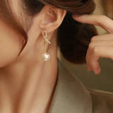 2023 New Delicate Versatile Bowknot Drop Earrings Fashion Long Tassels Sweet Pearl Women Earrings Jewelry Girl's