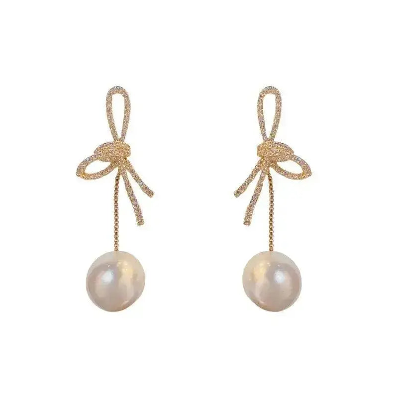 2023 New Delicate Versatile Bowknot Drop Earrings Fashion Long Tassels Sweet Pearl Women Earrings Jewelry Girl's