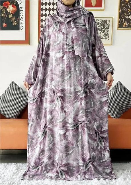 2023 New Muslim Cotton Abaya For Women Ramadan Prayer Dubai Turkey Middle East Femme Robe Floral Loose African Dress Scarfs Join