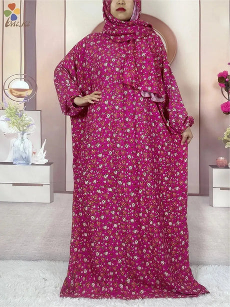 2023 New Muslim Cotton Abaya For Women Ramadan Prayer Dubai Turkey Middle East Femme Robe Floral Loose African Dress Scarfs Join