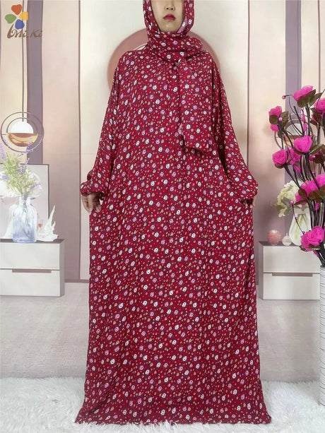 2023 New Muslim Cotton Abaya For Women Ramadan Prayer Dubai Turkey Middle East Femme Robe Floral Loose African Dress Scarfs Join