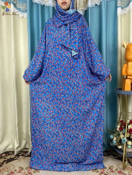 2023 New Muslim Cotton Abaya For Women Ramadan Prayer Dubai Turkey Middle East Femme Robe Floral Loose African Dress Scarfs Join