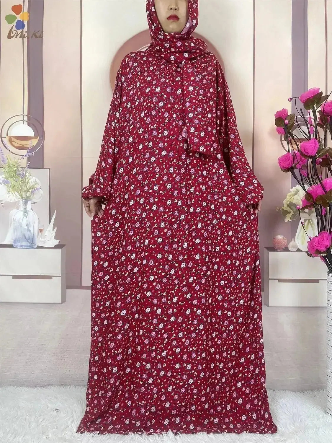 2023 New Muslim Cotton Abaya For Women Ramadan Prayer Dubai Turkey Middle East Femme Robe Floral Loose African Dress Scarfs Join - haalish