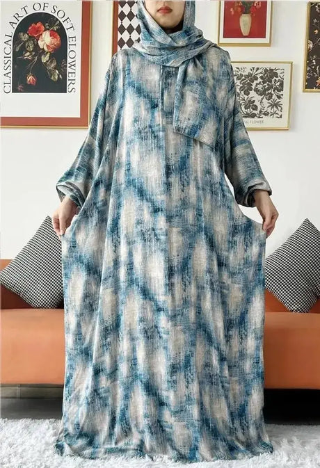 2023 New Muslim Cotton Abaya For Women Ramadan Prayer Dubai Turkey Middle East Femme Robe Floral Loose African Dress Scarfs Join