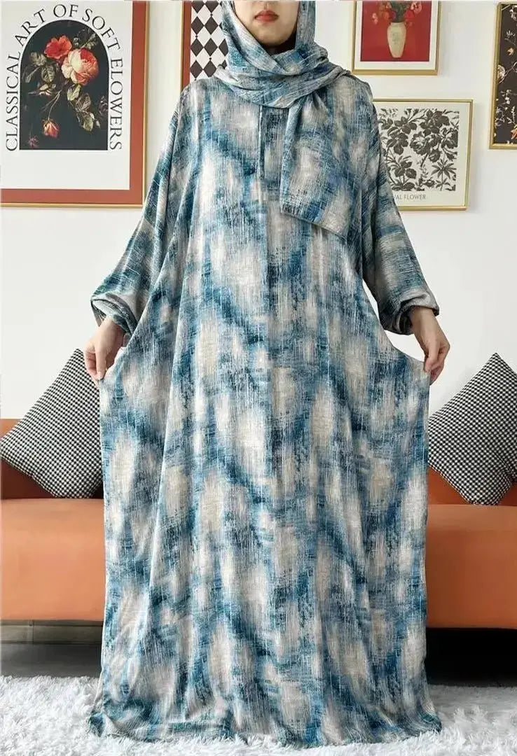 2023 New Muslim Cotton Abaya For Women Ramadan Prayer Dubai Turkey Middle East Femme Robe Floral Loose African Dress Scarfs Join - haalish