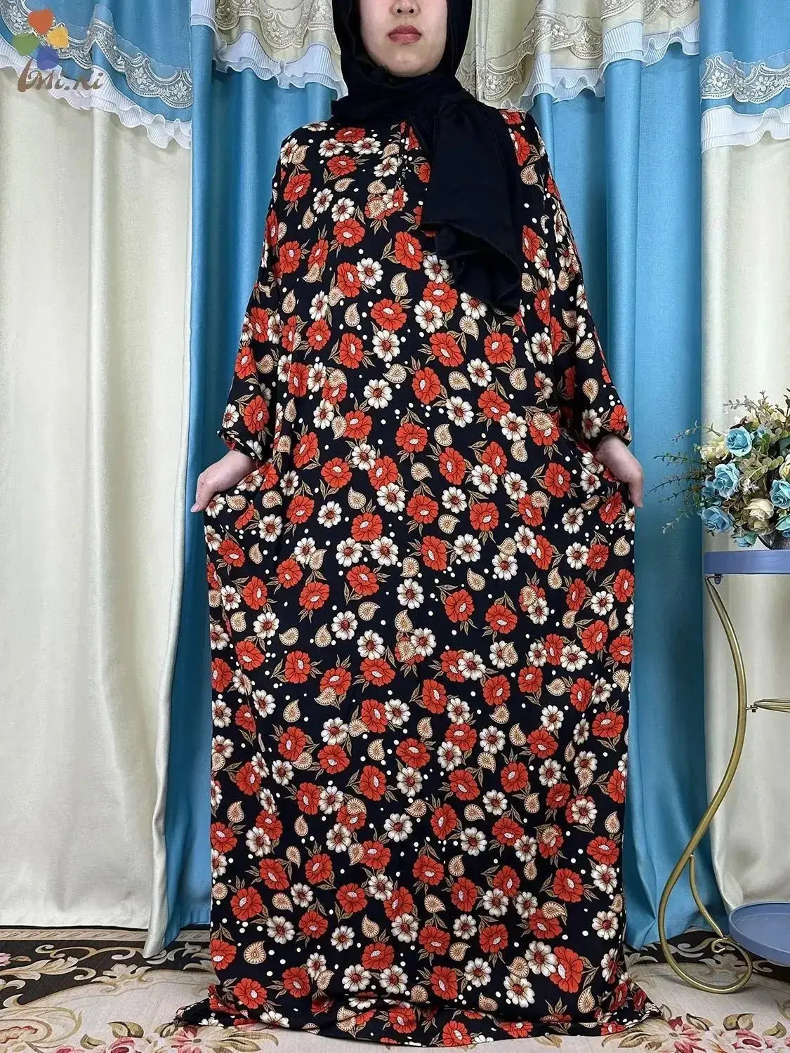 2023 New Muslim Cotton Abaya For Women Ramadan Prayer Dubai Turkey Middle East Femme Robe Floral Loose African Dress Scarfs Join - haalish