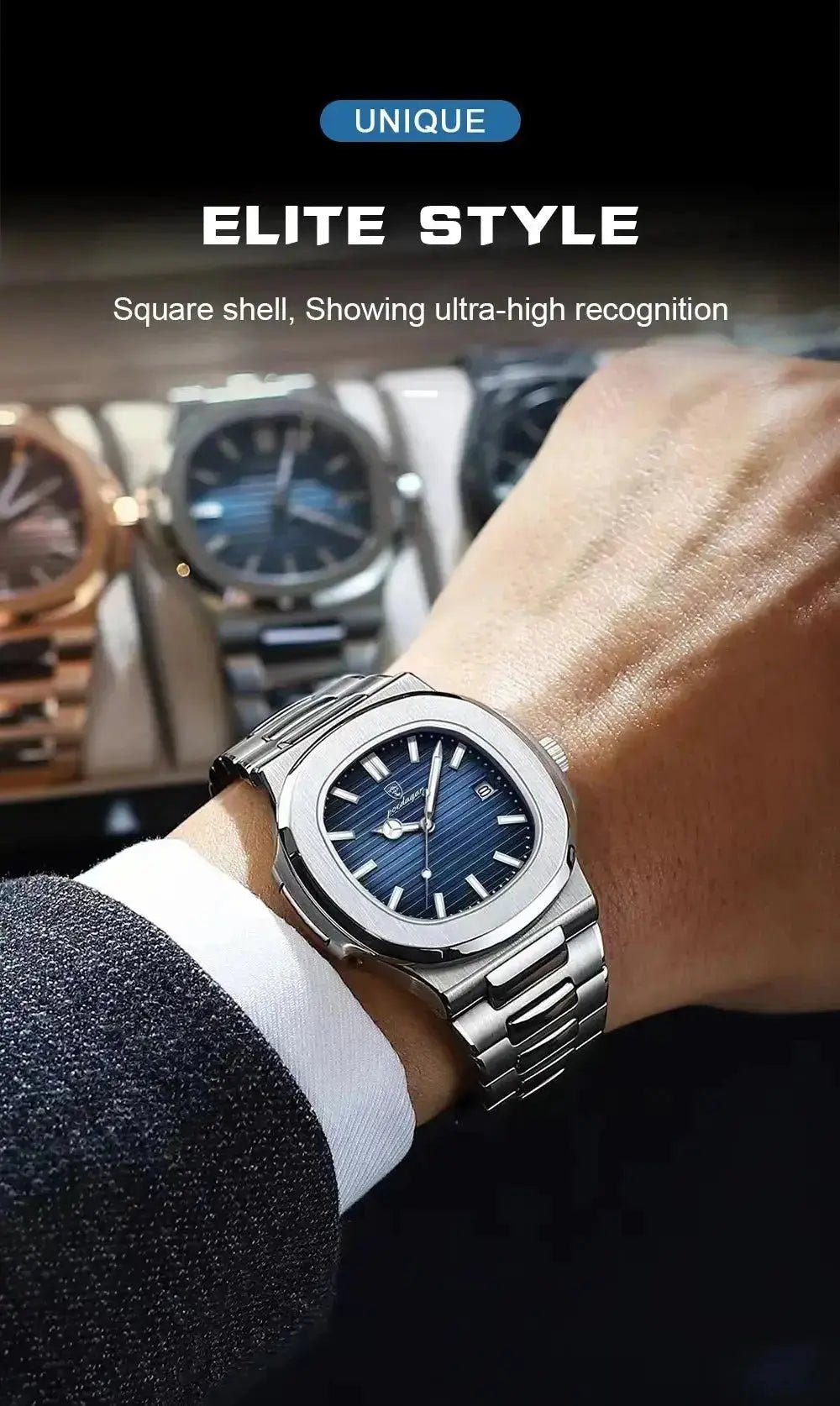 2023 New POEDAGAR Luxury Watch Business Waterproof Male Clock Luminous Date Stainless Steel Square Quartz Men Watch reloj hombre - haalish