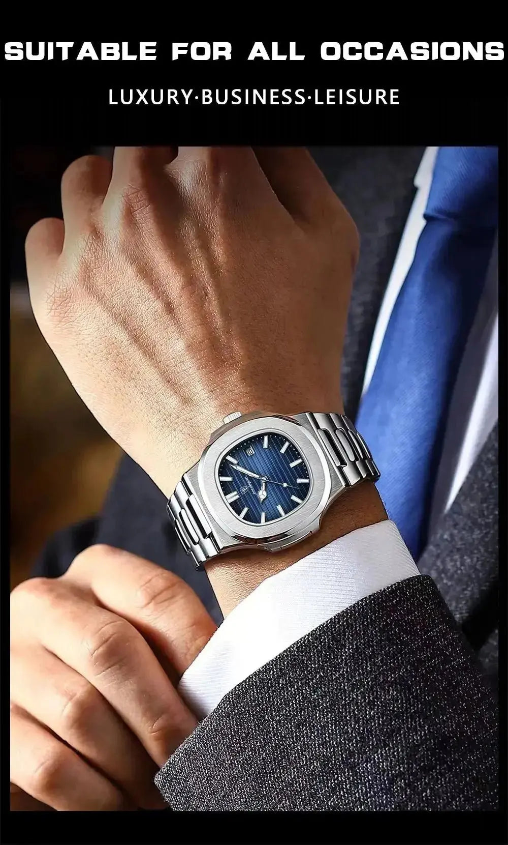 2023 New POEDAGAR Luxury Watch Business Waterproof Male Clock Luminous Date Stainless Steel Square Quartz Men Watch reloj hombre - haalish