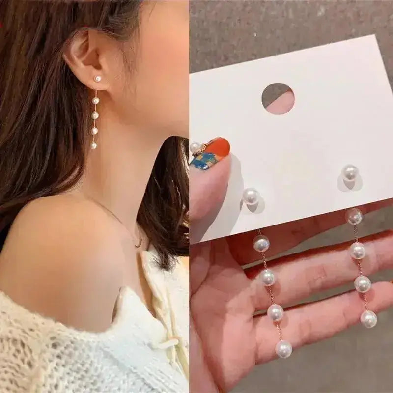 2023 New Trend Pearl Women's Long Earrings White Round Pearl Wedding Pendant Earrings Korean Fashion Jewelry Earrings - haalish