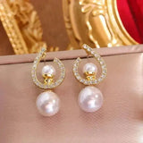 2023 New Trend Pearl Women's Long Earrings White Round Pearl Wedding Pendant Earrings Korean Fashion Jewelry Earrings