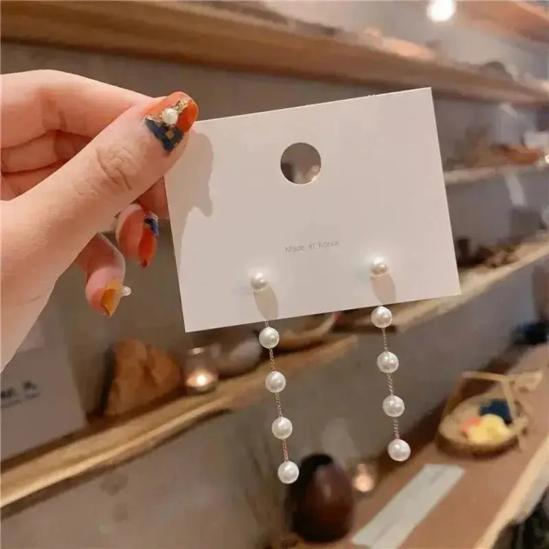 2023 New Trend Pearl Women's Long Earrings White Round Pearl Wedding Pendant Earrings Korean Fashion Jewelry Earrings - haalish