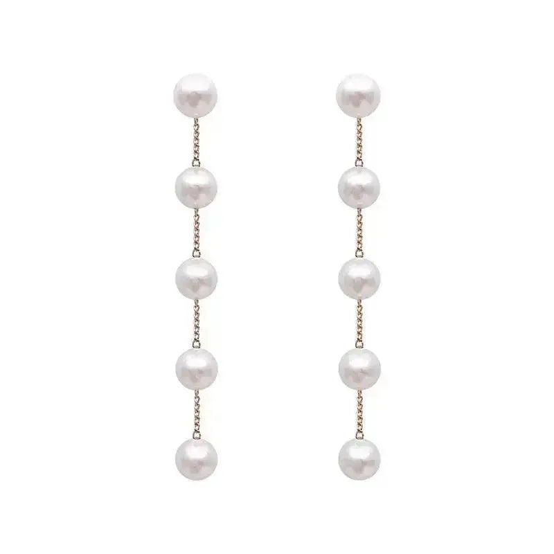 2023 New Trend Pearl Women's Long Earrings White Round Pearl Wedding Pendant Earrings Korean Fashion Jewelry Earrings