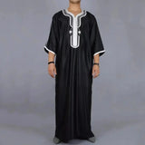 2023 Summer Caftan New Muslim Men's Black Robe Short Sleeves Embroidered Arabic Ethnic Style Men's Islamic Clothes