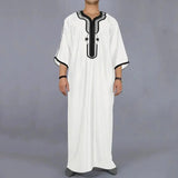 2023 Summer Caftan New Muslim Men's Black Robe Short Sleeves Embroidered Arabic Ethnic Style Men's Islamic Clothes