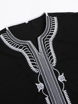 2023 Summer Caftan New Muslim Men's Black Robe Short Sleeves Embroidered Arabic Ethnic Style Men's Islamic Clothes