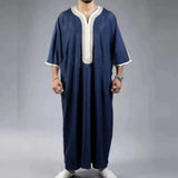 2023 Summer New Kaftan Muslim Men Short Sleeve Embroidery Loose Breathable Casual Robe Islamic Abaya