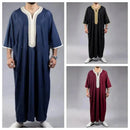 2023 Summer New Kaftan Muslim Men Short Sleeve Embroidery Loose Breathable Casual Robe Islamic Abaya - haalish