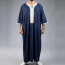 2023 Summer New Kaftan Muslim Men Short Sleeve Embroidery Loose Breathable Casual Robe Islamic Abaya - haalish