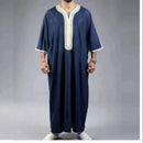 2023 Summer New Kaftan Muslim Men Short Sleeve Embroidery Loose Breathable Casual Robe Islamic Abaya - haalish