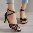 2023 Summer Sexy Large Sandals Women's New Fashion Cross Strap Buckle Solid Open Toe Leather High Heel Single Shoes Women - haalish