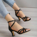 2023 Summer Sexy Large Sandals Women's New Fashion Cross Strap Buckle Solid Open Toe Leather High Heel Single Shoes Women - haalish