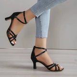 2023 Summer Sexy Large Sandals Women's New Fashion Cross Strap Buckle Solid Open Toe Leather High Heel Single Shoes Women