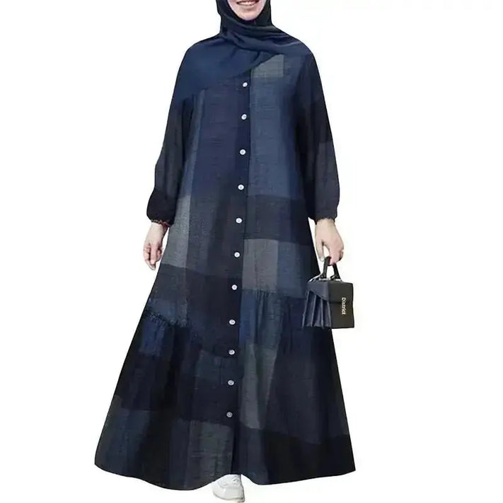 2023 Women's Long Sleeve Cotton Dress Muslim Clothing Middle East Splicing Kaftan Long Skirt Female Clothing