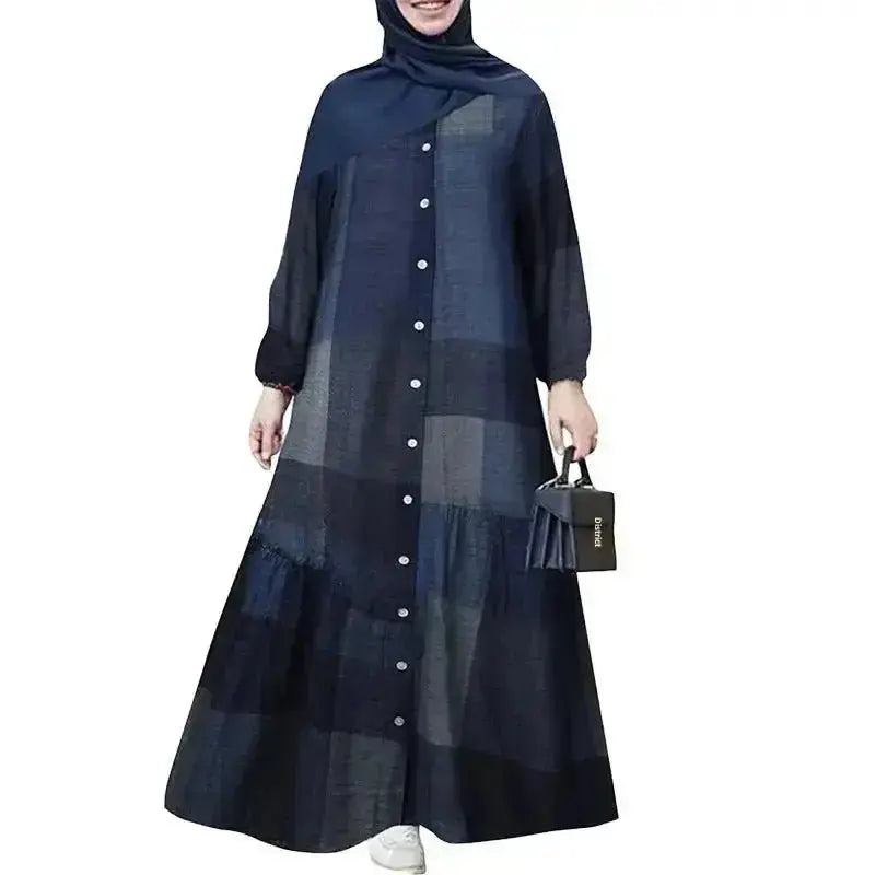 2023 Women's Long Sleeve Cotton Dress Muslim Clothing Middle East Splicing Kaftan Long Skirt Female Clothing - haalish