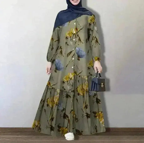 2023 Women's Long Sleeve Cotton Dress Muslim Clothing Middle East Splicing Kaftan Long Skirt Female Clothing