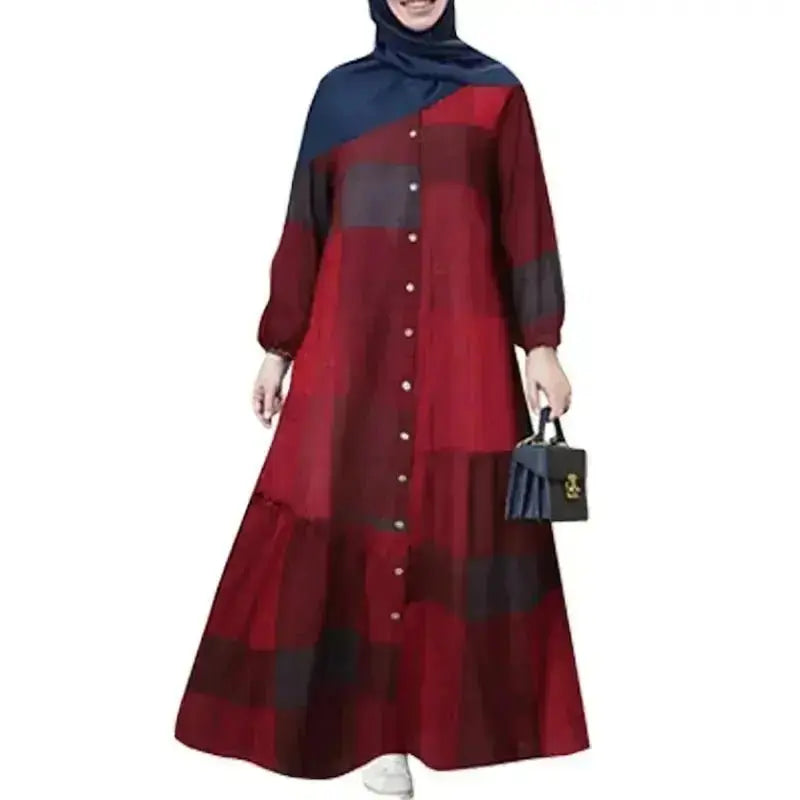 2023 Women's Long Sleeve Cotton Dress Muslim Clothing Middle East Splicing Kaftan Long Skirt Female Clothing