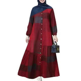 2023 Women's Long Sleeve Cotton Dress Muslim Clothing Middle East Splicing Kaftan Long Skirt Female Clothing