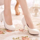 2024 High Heels Shoes Women White Wedding Shoes Thick High Heels Fashion Party Pumps Footwear Yellow Red Big Size 35-41 - haalish