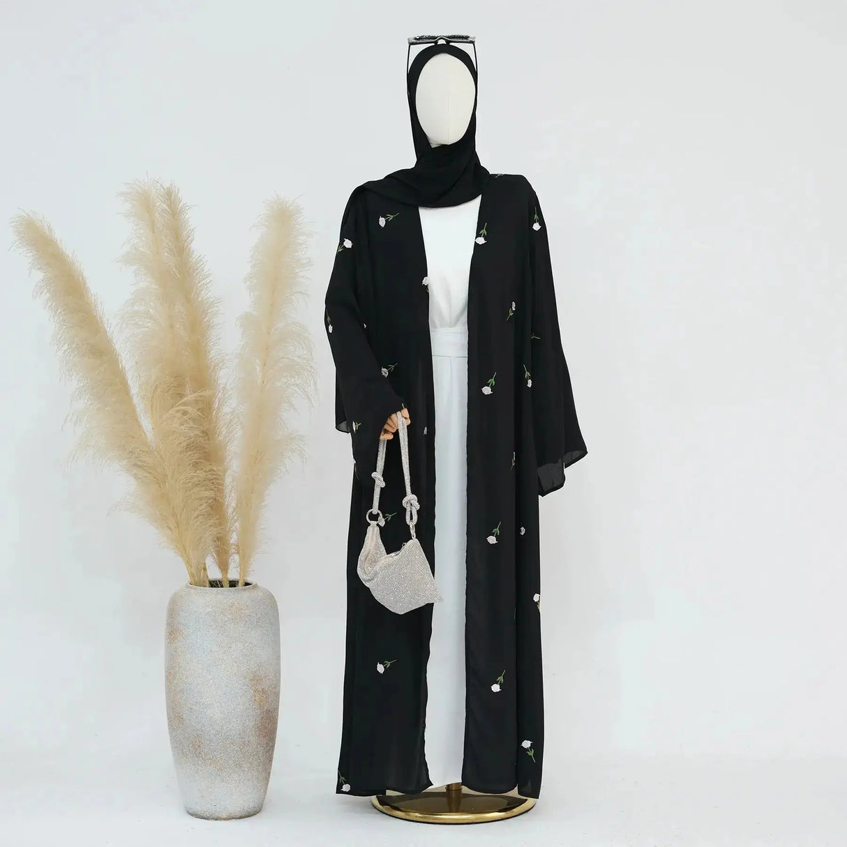 2024 New Black Embroideried Kimono Cardigan Abaya Dubai Luxury Muslim Kaftan Abayas For Women Turkish Islamic Clothing Outfit