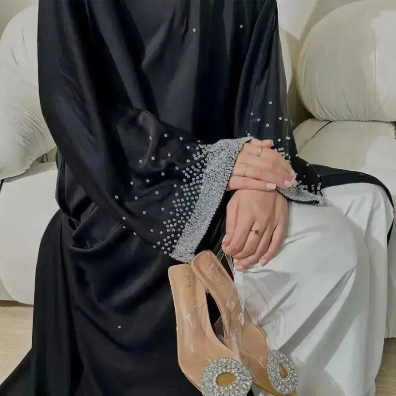 2024 Saudi Arabia Pearl Muslim Modest Cardigan for Women Eid Dubai Kimono Abaya Dress Luxury Islam Turkey Party Coat Clothing