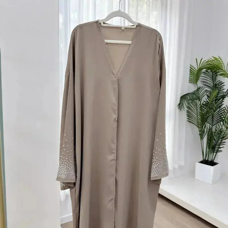 2024 Saudi Arabia Pearl Muslim Modest Cardigan for Women Eid Dubai Kimono Abaya Dress Luxury Islam Turkey Party Coat Clothing