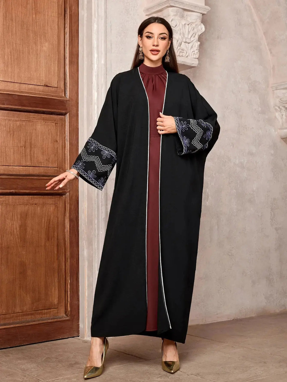 2025 New Chic Casual Open Kimono Abaya For Muslim Women Shalwar Kameez Jalabiya Embroidery Long Sleeve African Moroccan Robe