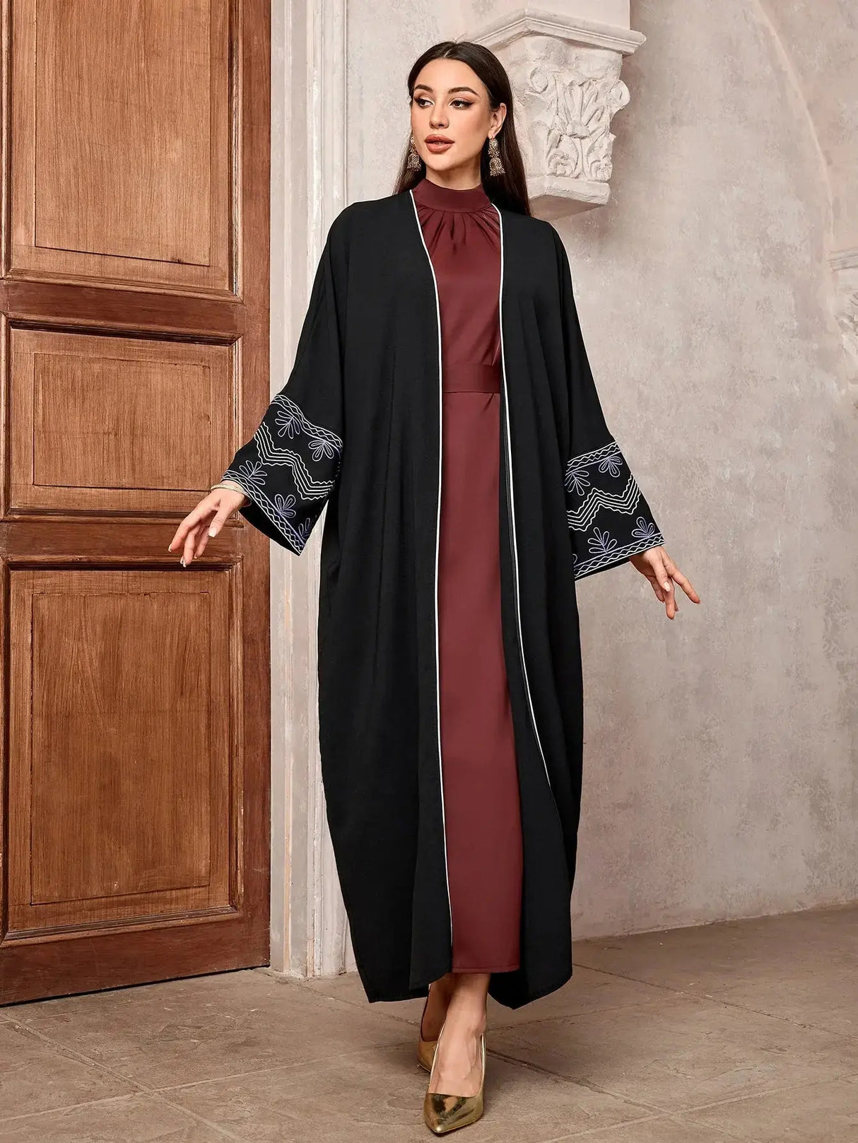 2025 New Chic Casual Open Kimono Abaya For Muslim Women Shalwar Kameez Jalabiya Embroidery Long Sleeve African Moroccan Robe