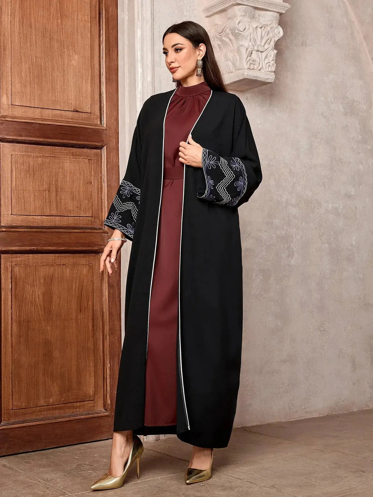 2025 New Chic Casual Open Kimono Abaya For Muslim Women Shalwar Kameez Jalabiya Embroidery Long Sleeve African Moroccan Robe