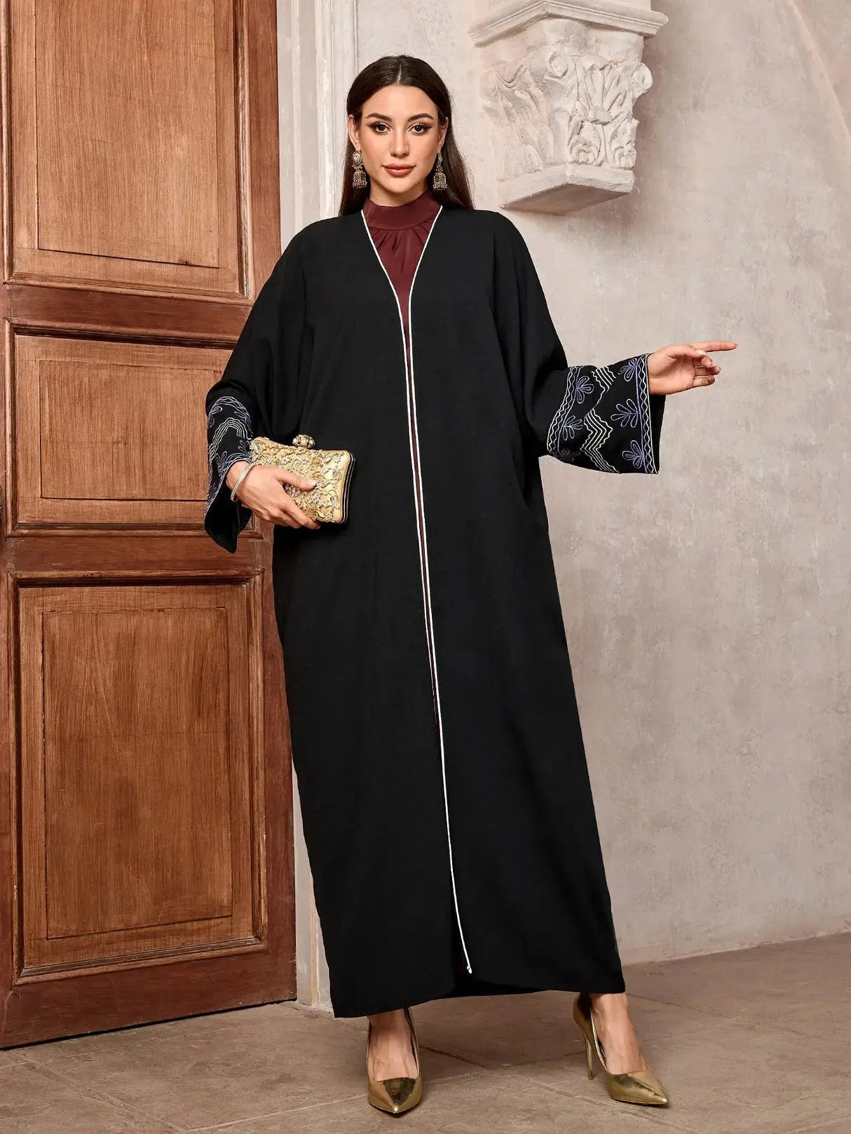 2025 New Chic Casual Open Kimono Abaya For Muslim Women Shalwar Kameez Jalabiya Embroidery Long Sleeve African Moroccan Robe