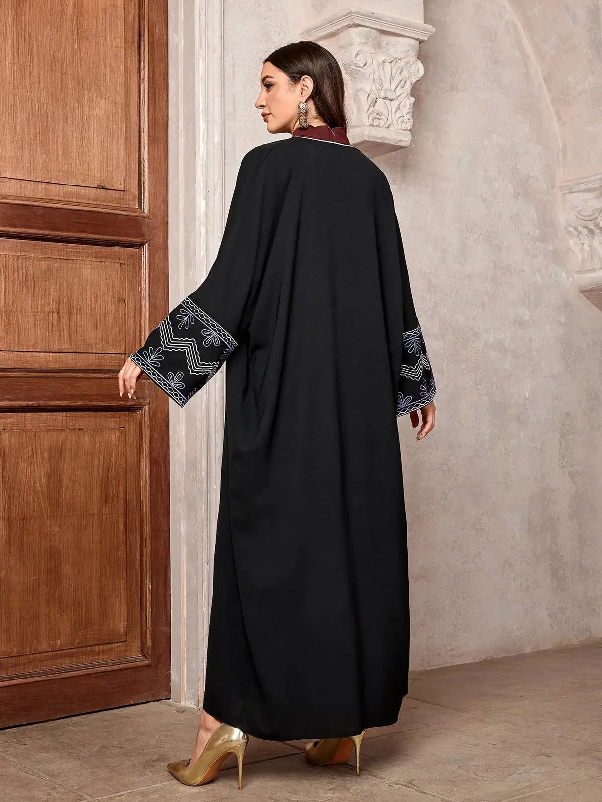 2025 New Chic Casual Open Kimono Abaya For Muslim Women Shalwar Kameez Jalabiya Embroidery Long Sleeve African Moroccan Robe