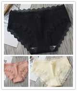 3PCS/Lot Sexy Briefs Women Middle Waist Cotton Underwear Bowtie Panties Breathable Lace Intimates Antibacterial Crotch Lingere - haalish