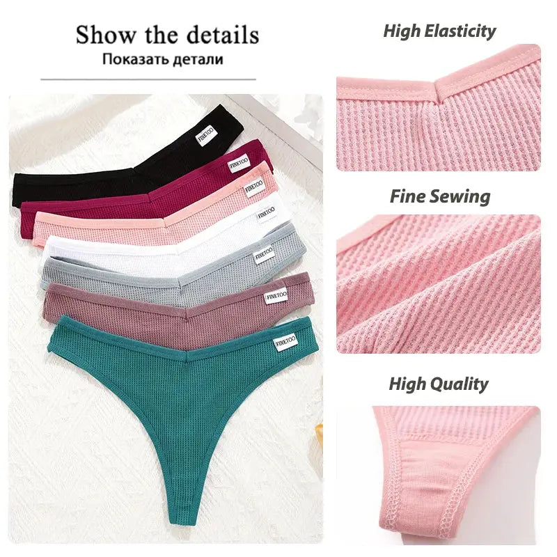 5Pcs Women Cotton Waffle Style G - string Panties Ladies Soft Thongs Female S - XL Low - Rise T - Back Panties Bikini Underwear 2024 - haalish