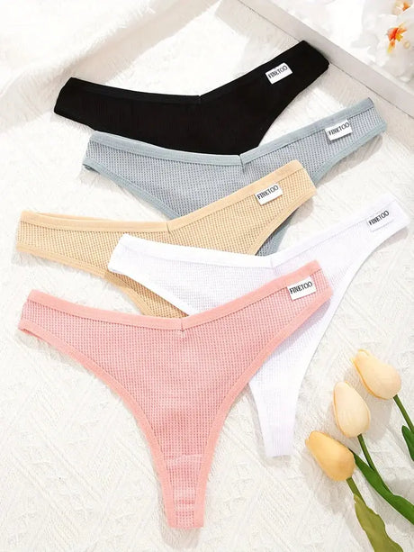 5Pcs Women Cotton Waffle Style G - string Panties Ladies Soft Thongs Female S - XL Low - Rise T - Back Panties Bikini Underwear 2024 - haalish