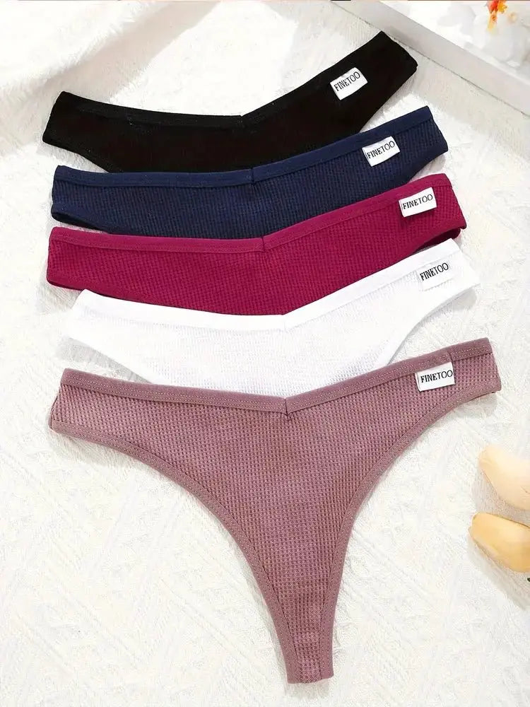 5Pcs Women Cotton Waffle Style G-string Panties Ladies Soft Thongs Female S-XL Low-Rise T-Back Panties Bikini Underwear 2024