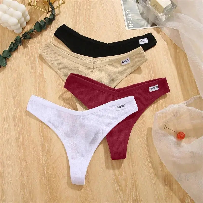 5Pcs Women Cotton Waffle Style G-string Panties Ladies Soft Thongs Female S-XL Low-Rise T-Back Panties Bikini Underwear 2024