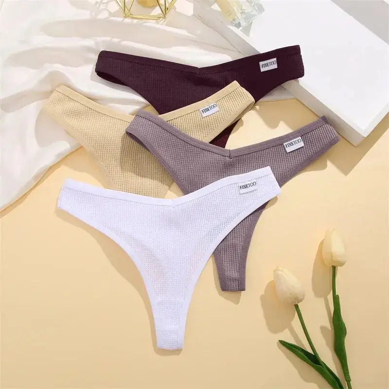 5Pcs Women Cotton Waffle Style G-string Panties Ladies Soft Thongs Female S-XL Low-Rise T-Back Panties Bikini Underwear 2024